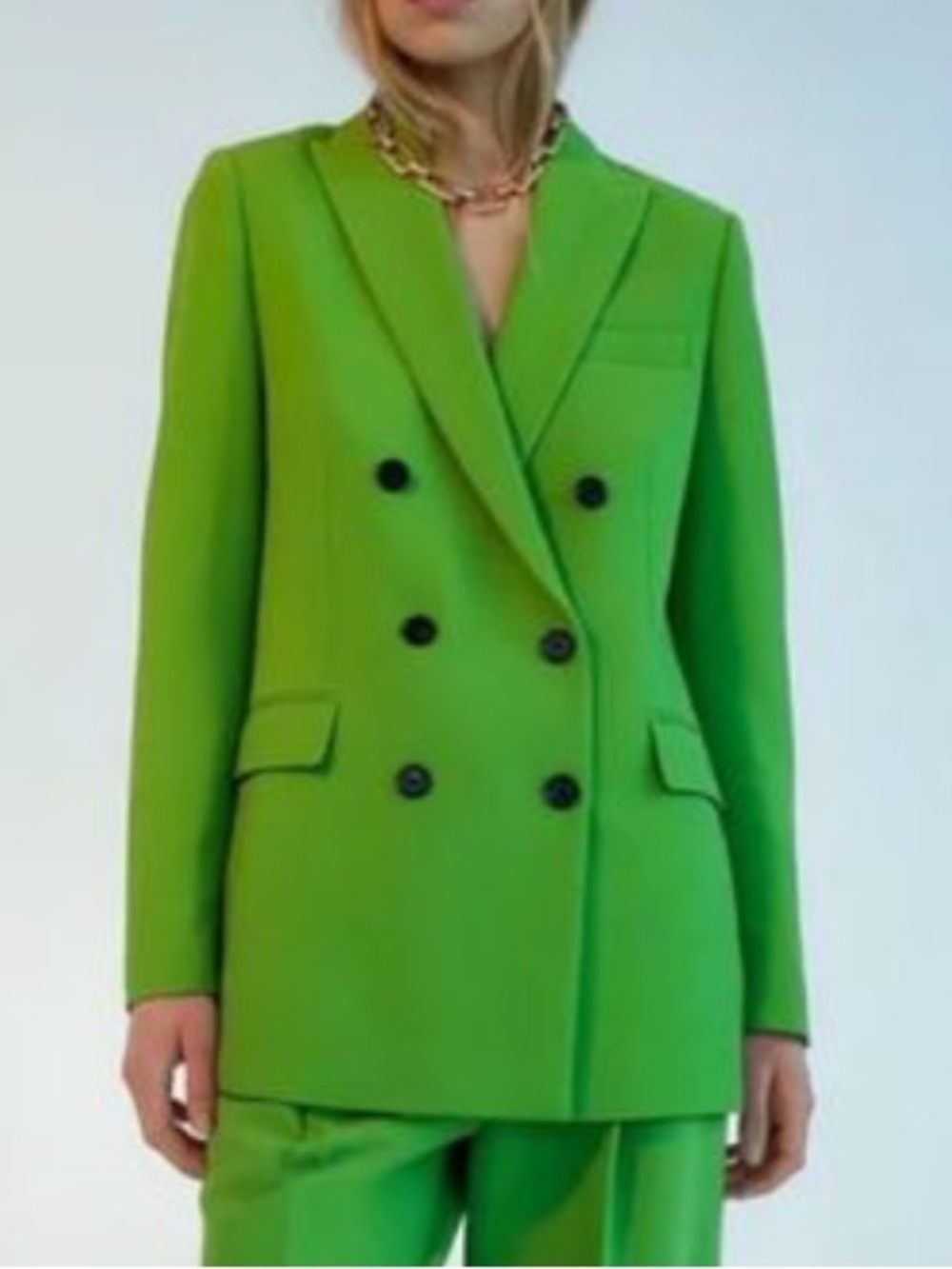 ZARA Bright Lime Green Double-Breasted Blazer